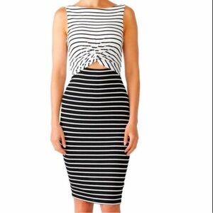 Bailey 44 Back and White Stripe Twist Front Stretch Midi Dress
